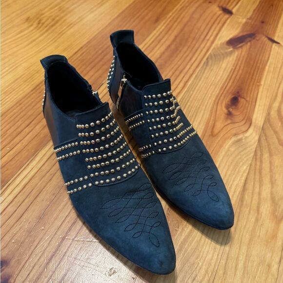 ANINE BING Charlie Low Ankle Boots SZ 38/7 Black Suede Gold Stud Embellishments main image 11